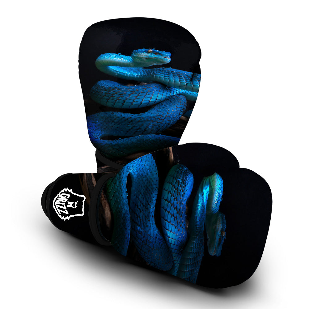 Viper Snake Blue Pit Print Boxing Gloves-grizzshop