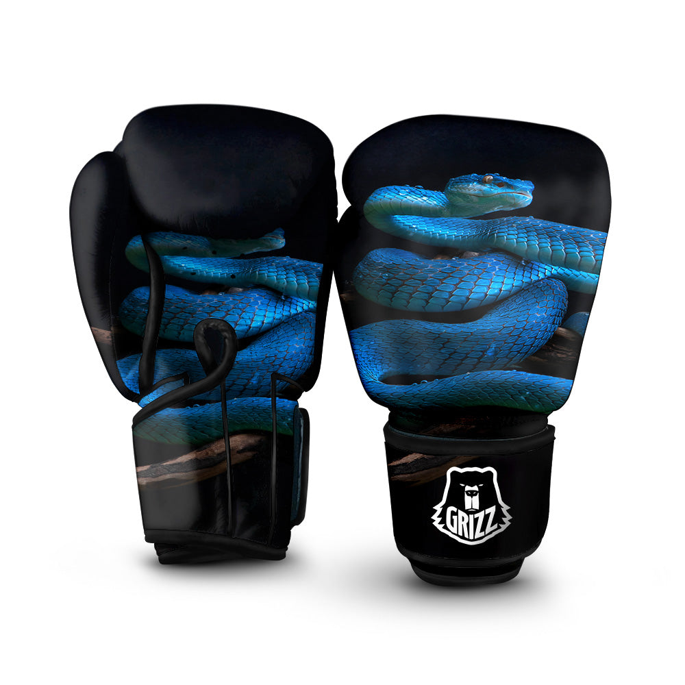 Viper Snake Blue Pit Print Boxing Gloves-grizzshop