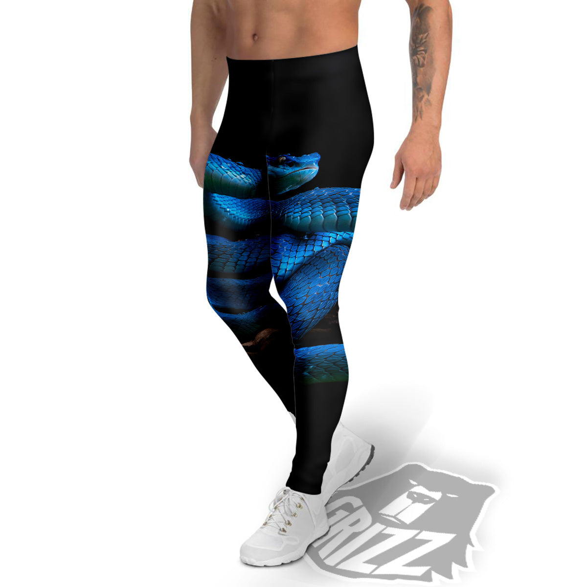 Viper Snake Blue Pit Print Men's Leggings-grizzshop