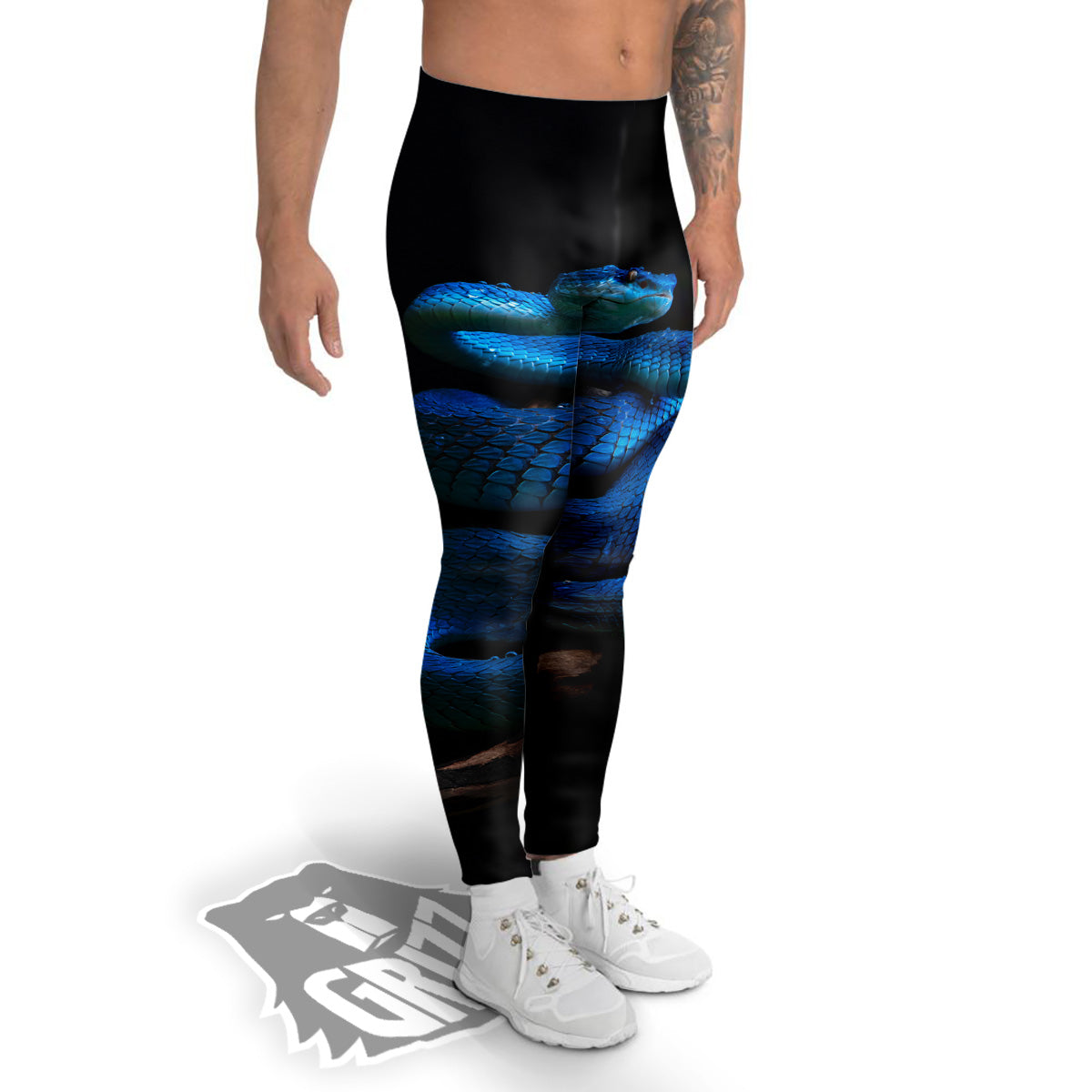 Viper Snake Blue Pit Print Men's Leggings-grizzshop