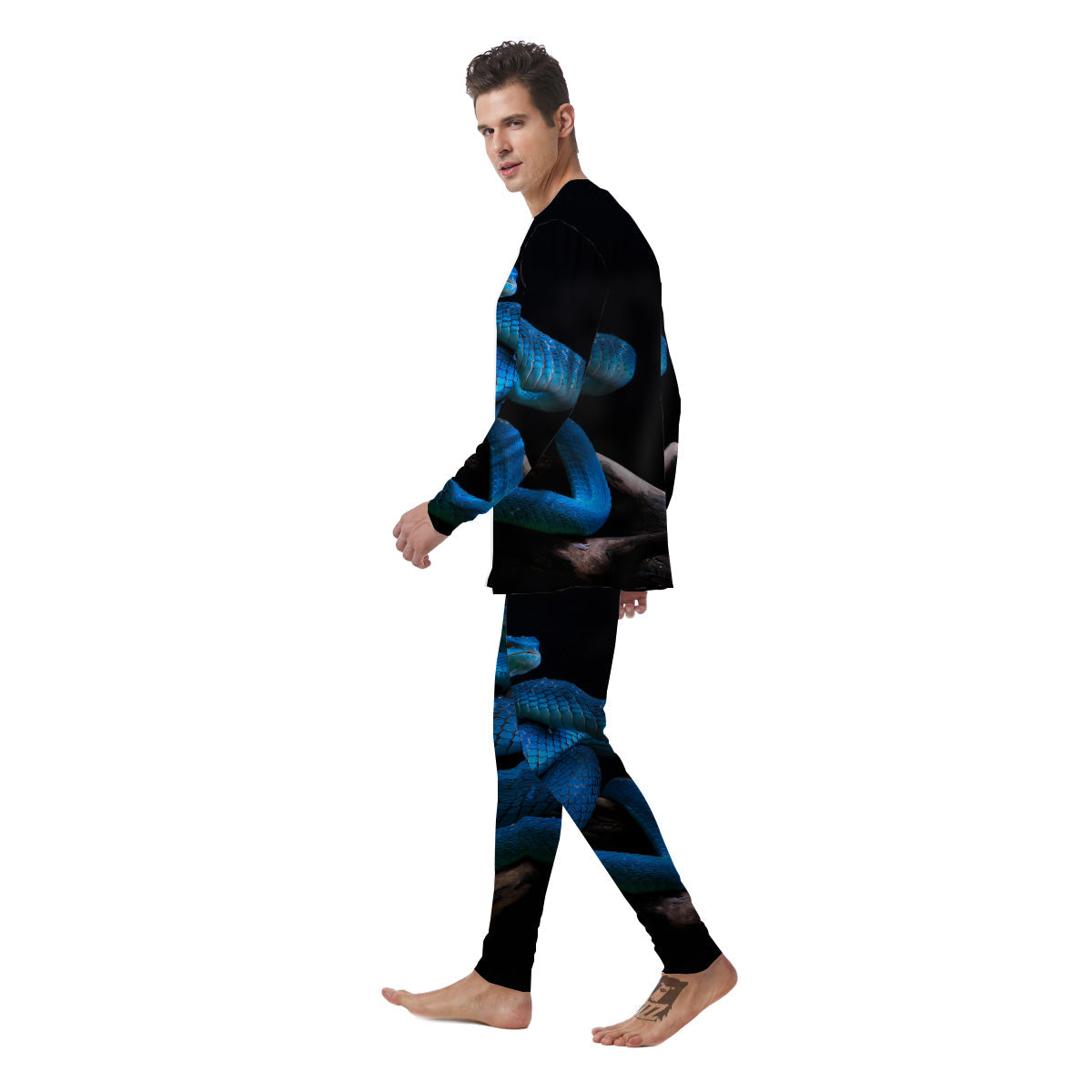 Viper Snake Blue Pit Print Men's Pajamas-grizzshop