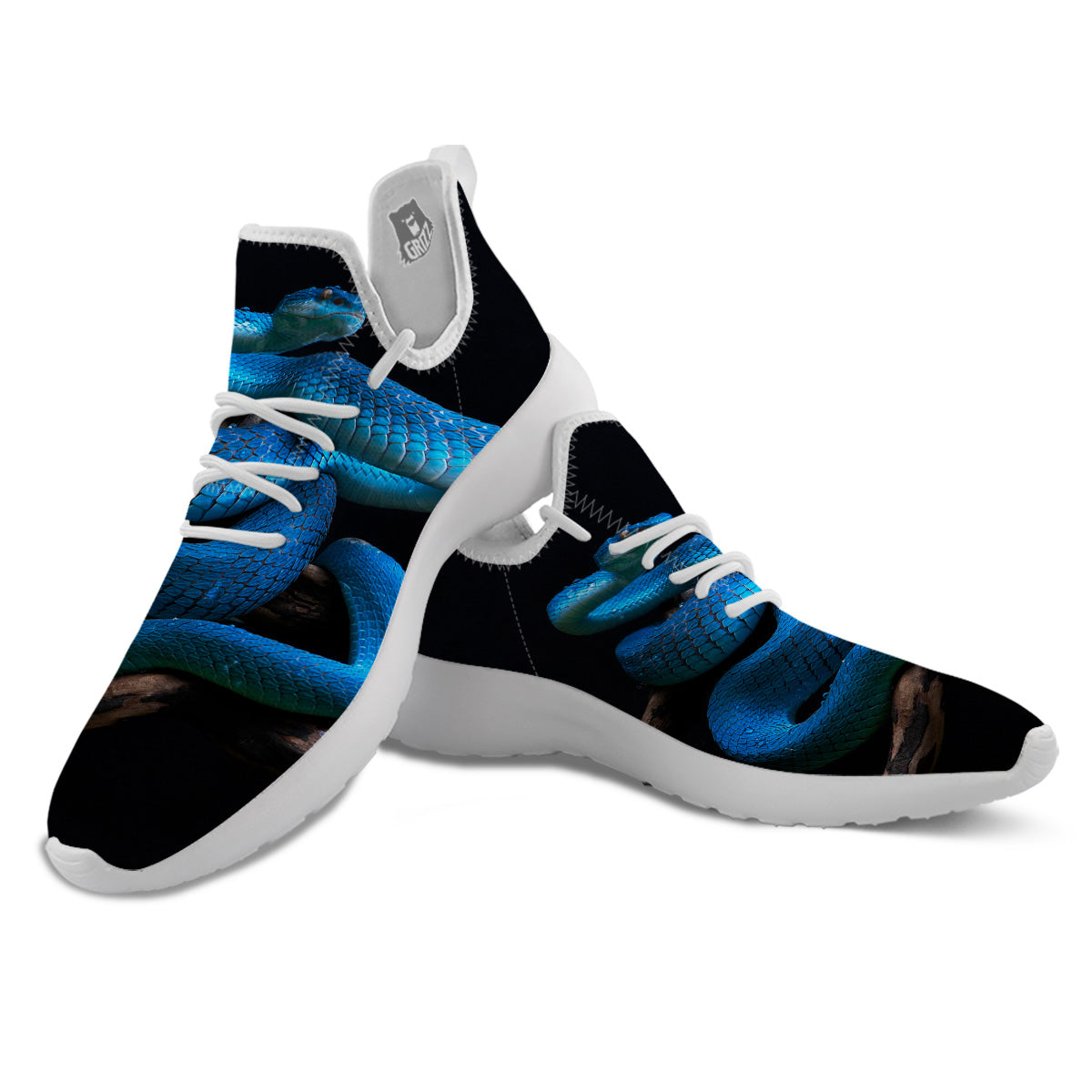 Viper Snake Blue Pit Print White Athletic Shoes-grizzshop