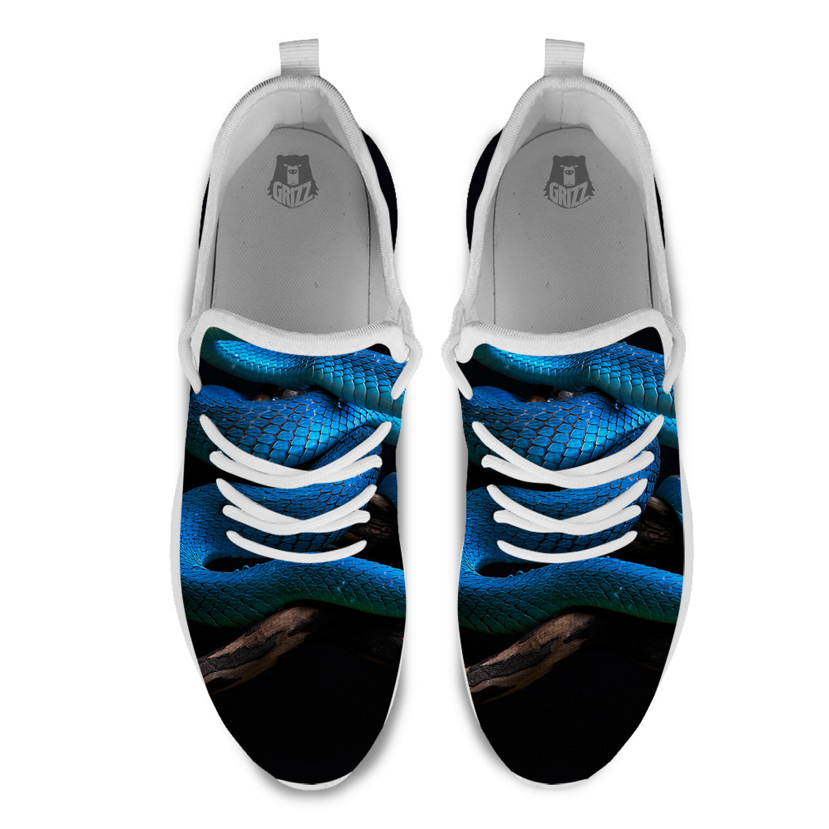 Viper Snake Blue Pit Print White Athletic Shoes-grizzshop