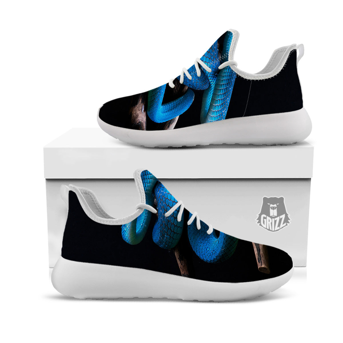 Viper Snake Blue Pit Print White Athletic Shoes-grizzshop