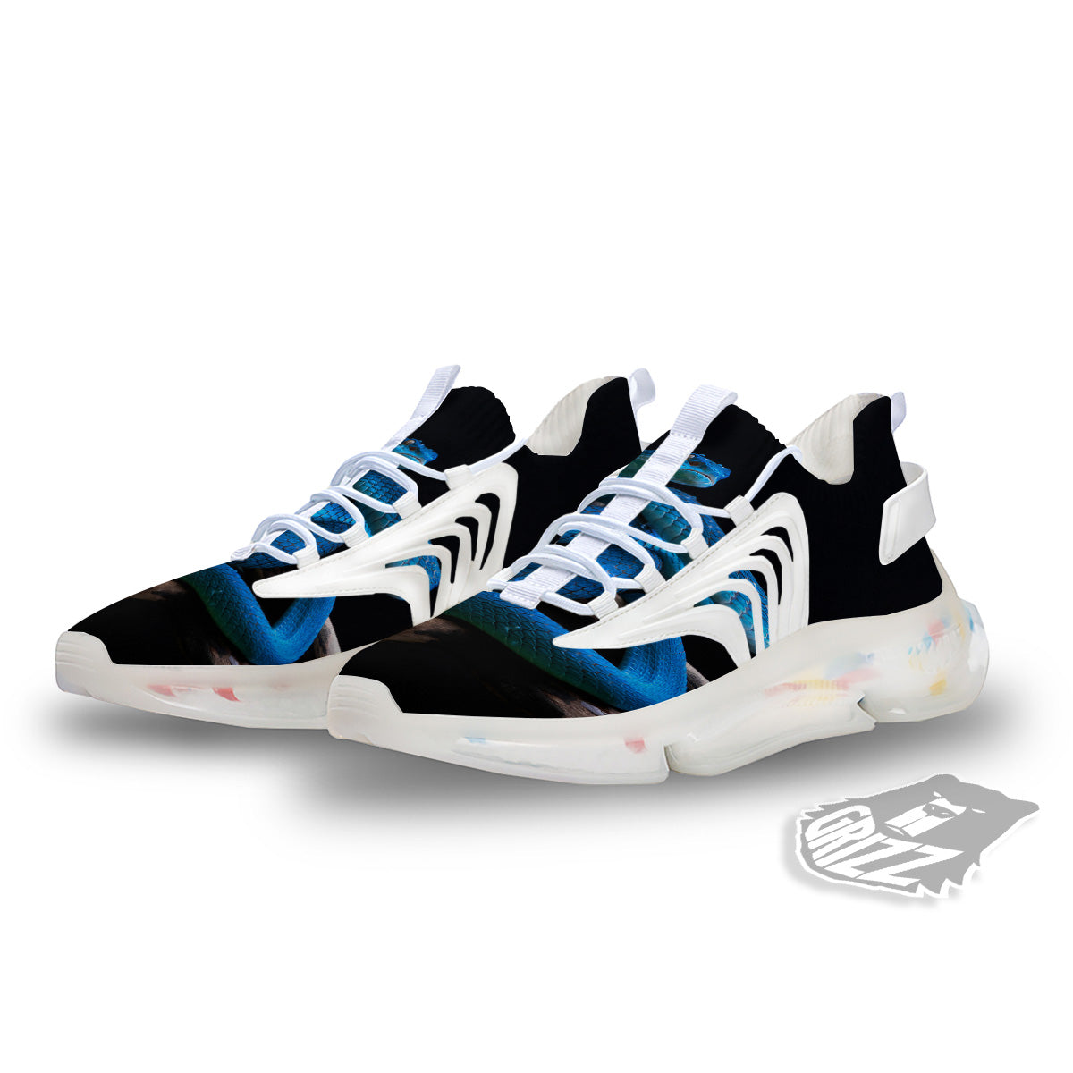 Viper Snake Blue Pit Print White Gym Shoes-grizzshop