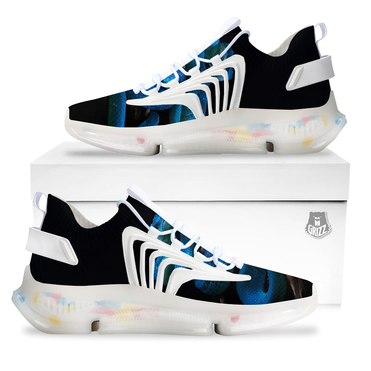 Viper Snake Blue Pit Print White Gym Shoes-grizzshop