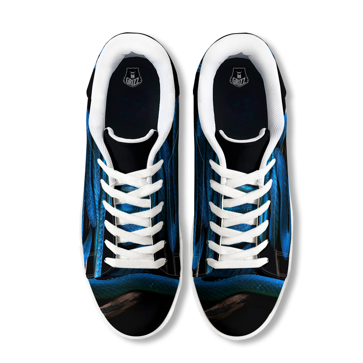 Viper Snake Blue Pit Print White Low Top Sneakers-grizzshop