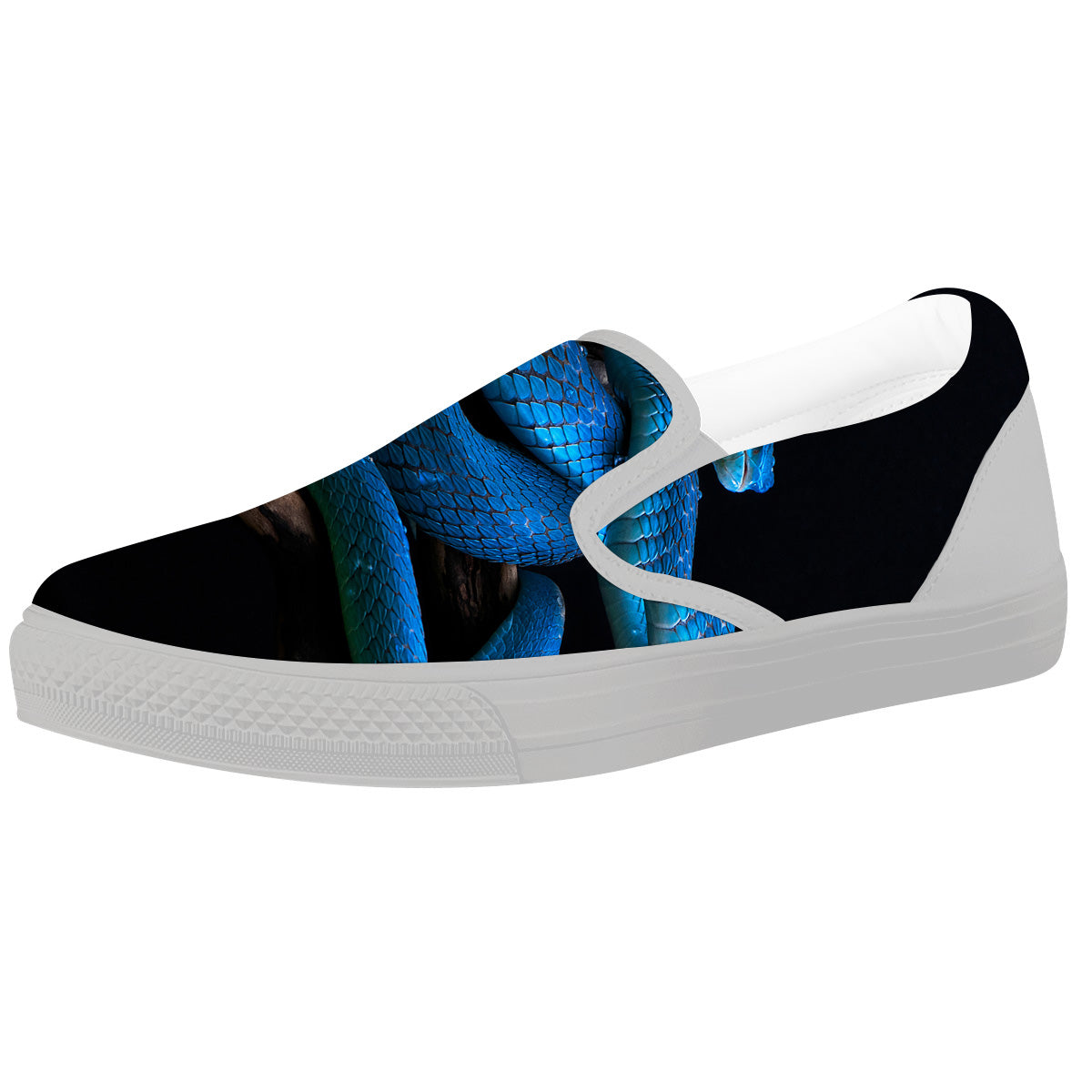 Viper Snake Blue Pit Print White Slip On Shoes-grizzshop