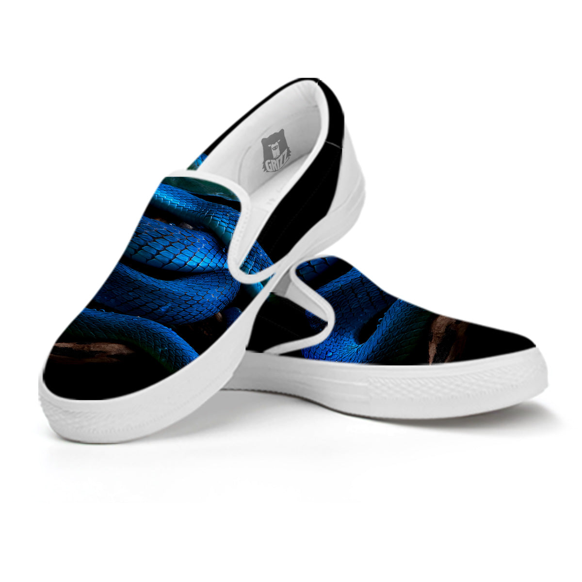 Viper Snake Blue Pit Print White Slip On Shoes-grizzshop