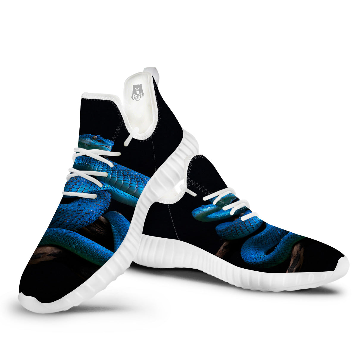 Viper Snake Blue Pit Print White Walking Shoes-grizzshop