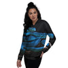 Viper Snake Blue Pit Print Women's Bomber Jacket-grizzshop