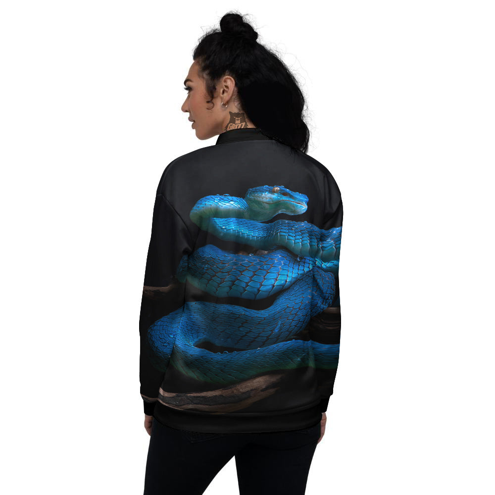 Viper Snake Blue Pit Print Women's Bomber Jacket-grizzshop