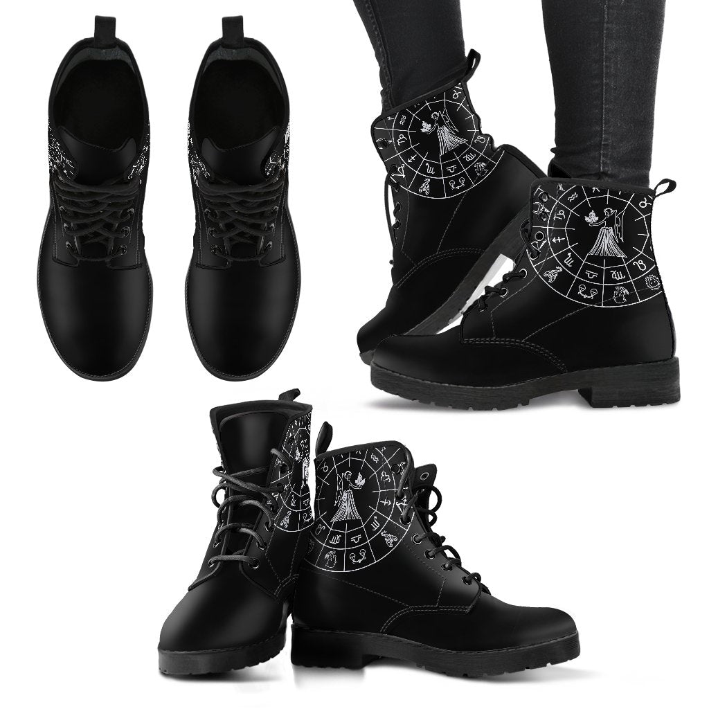 Virgo Black Zodiac Women's Leather Boots-grizzshop