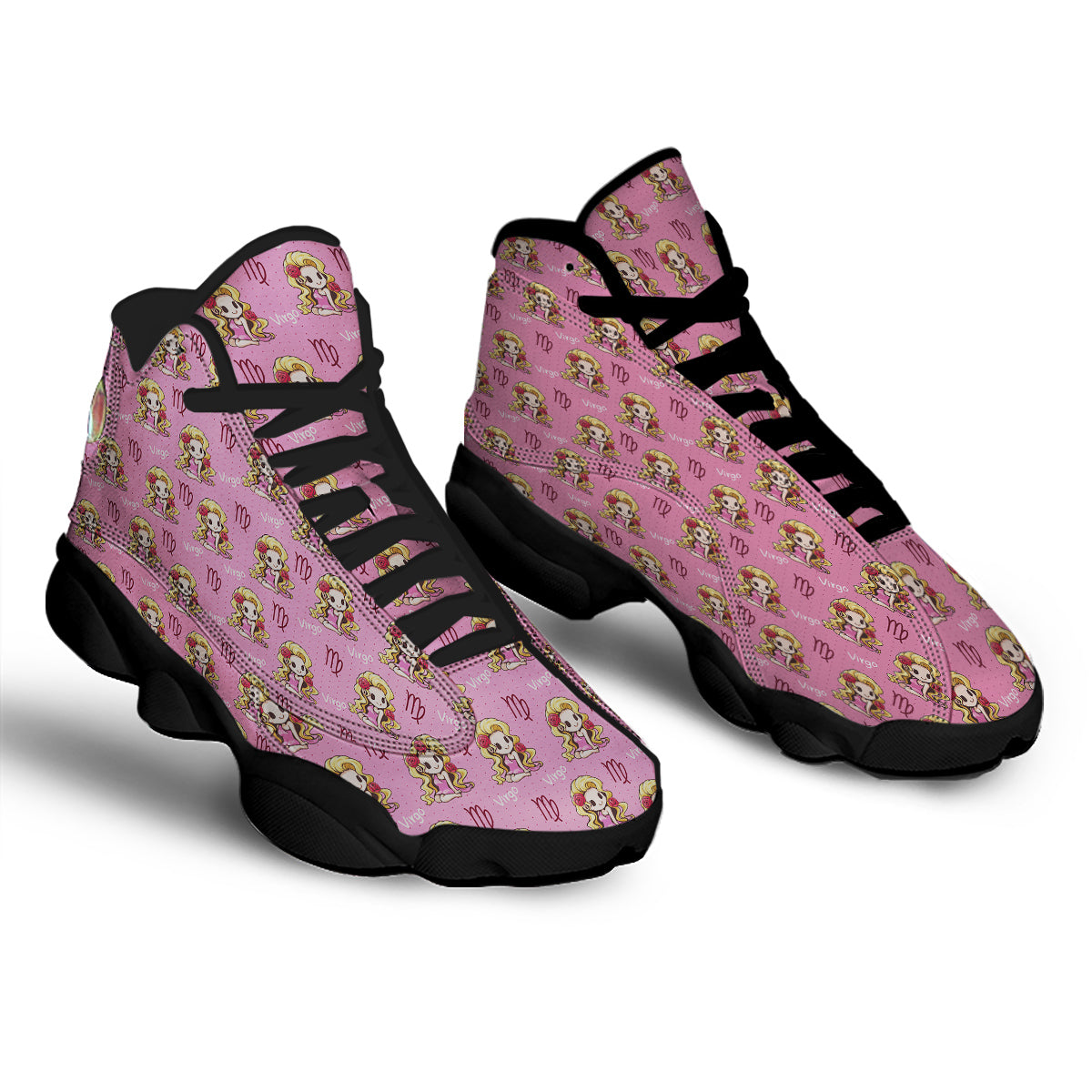 Virgo Cute Cartoon Print Pattern Black Basketball Shoes-grizzshop