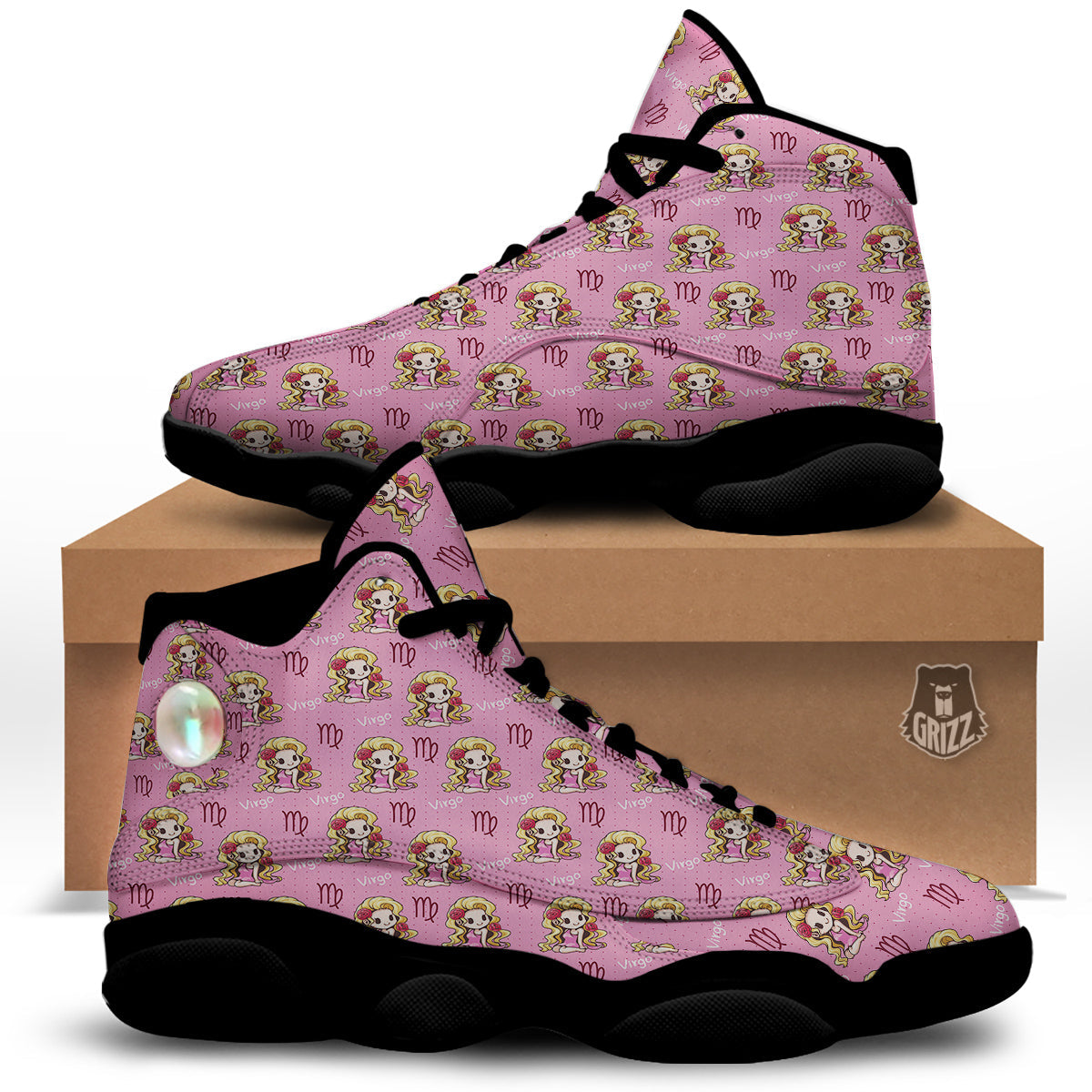 Virgo Cute Cartoon Print Pattern Black Basketball Shoes-grizzshop