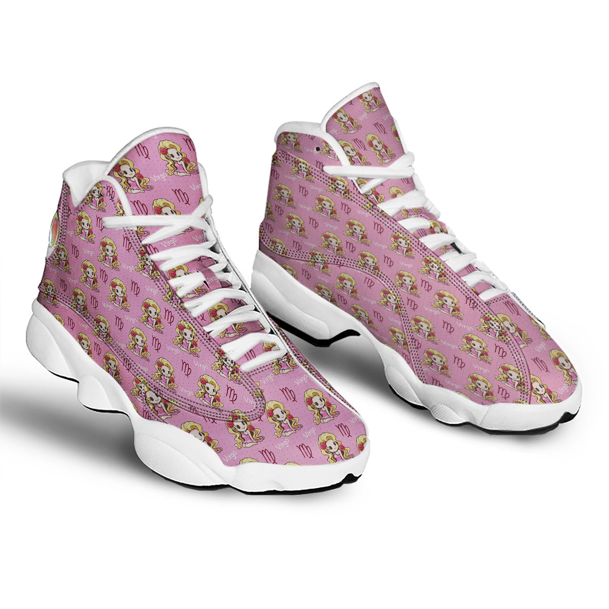 Virgo Cute Cartoon Print Pattern White Basketball Shoes-grizzshop