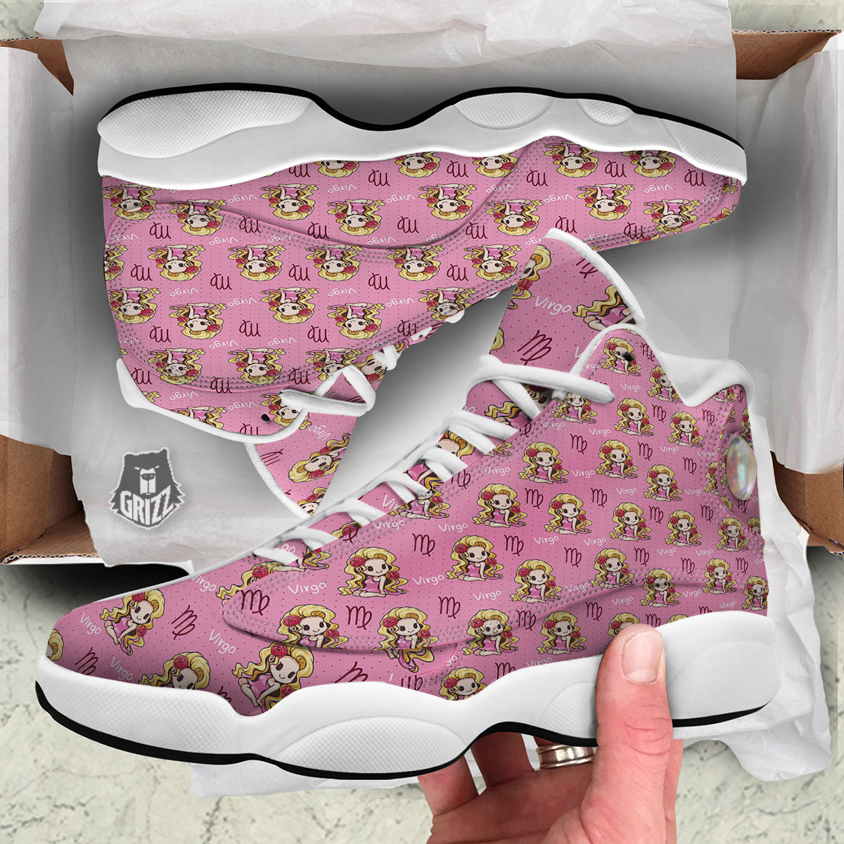 Virgo Cute Cartoon Print Pattern White Basketball Shoes-grizzshop
