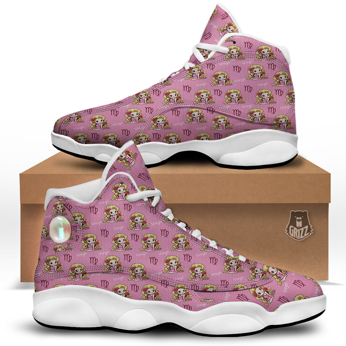 Virgo Cute Cartoon Print Pattern White Basketball Shoes-grizzshop