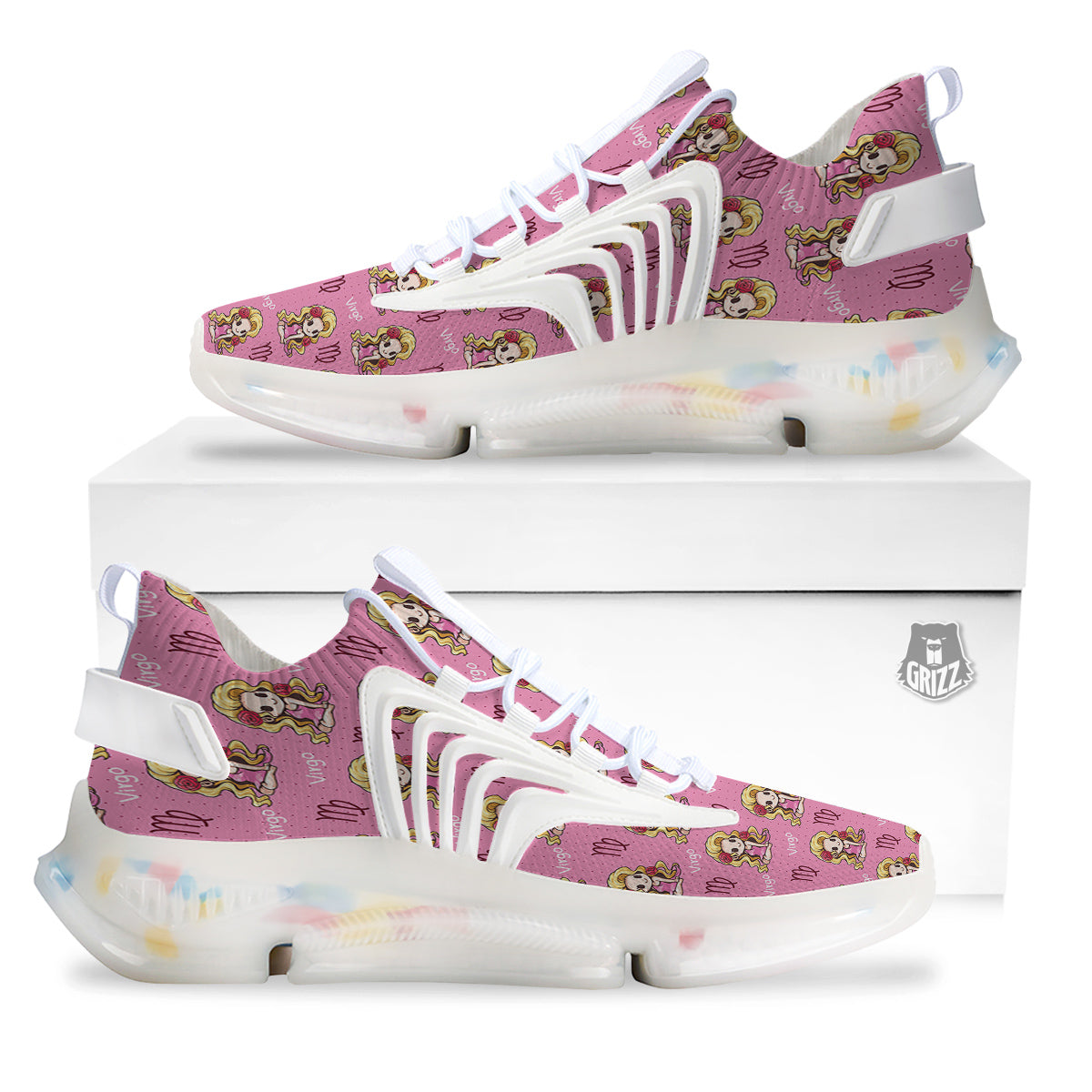 Virgo Cute Cartoon Print Pattern White Gym Shoes-grizzshop