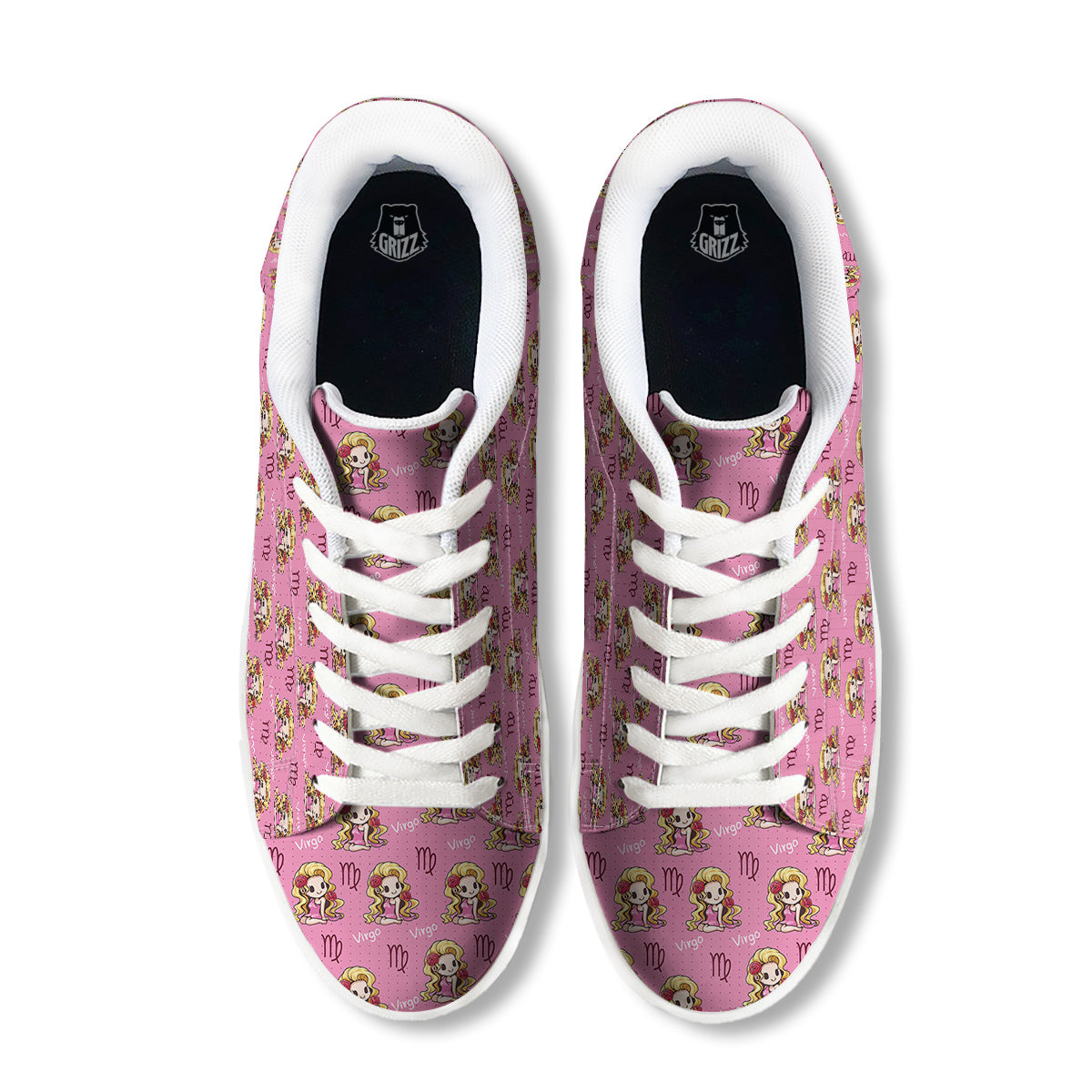 Virgo Cute Cartoon Print Pattern White Low Top Sneakers-grizzshop