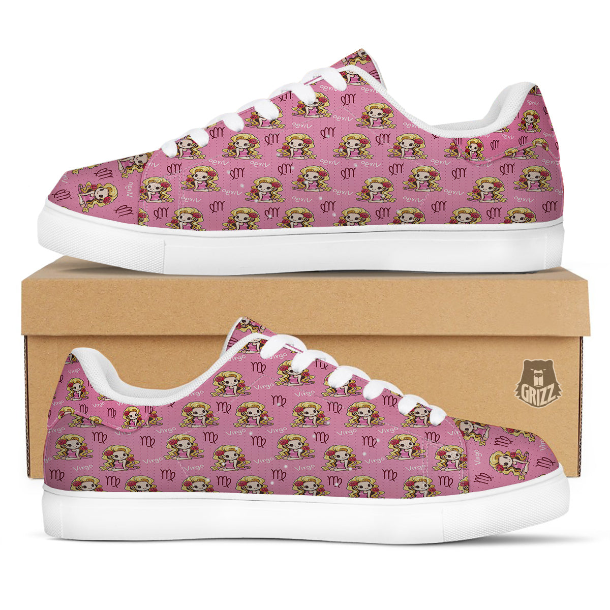 Virgo Cute Cartoon Print Pattern White Low Top Sneakers-grizzshop