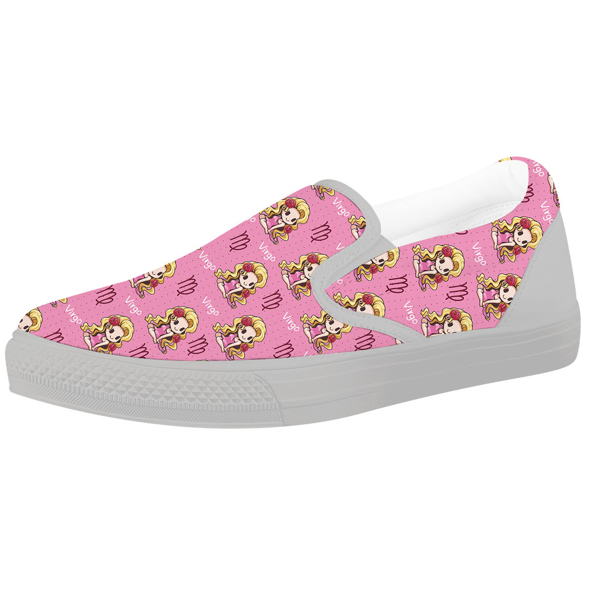 Virgo Cute Cartoon Print Pattern White Slip On Shoes-grizzshop