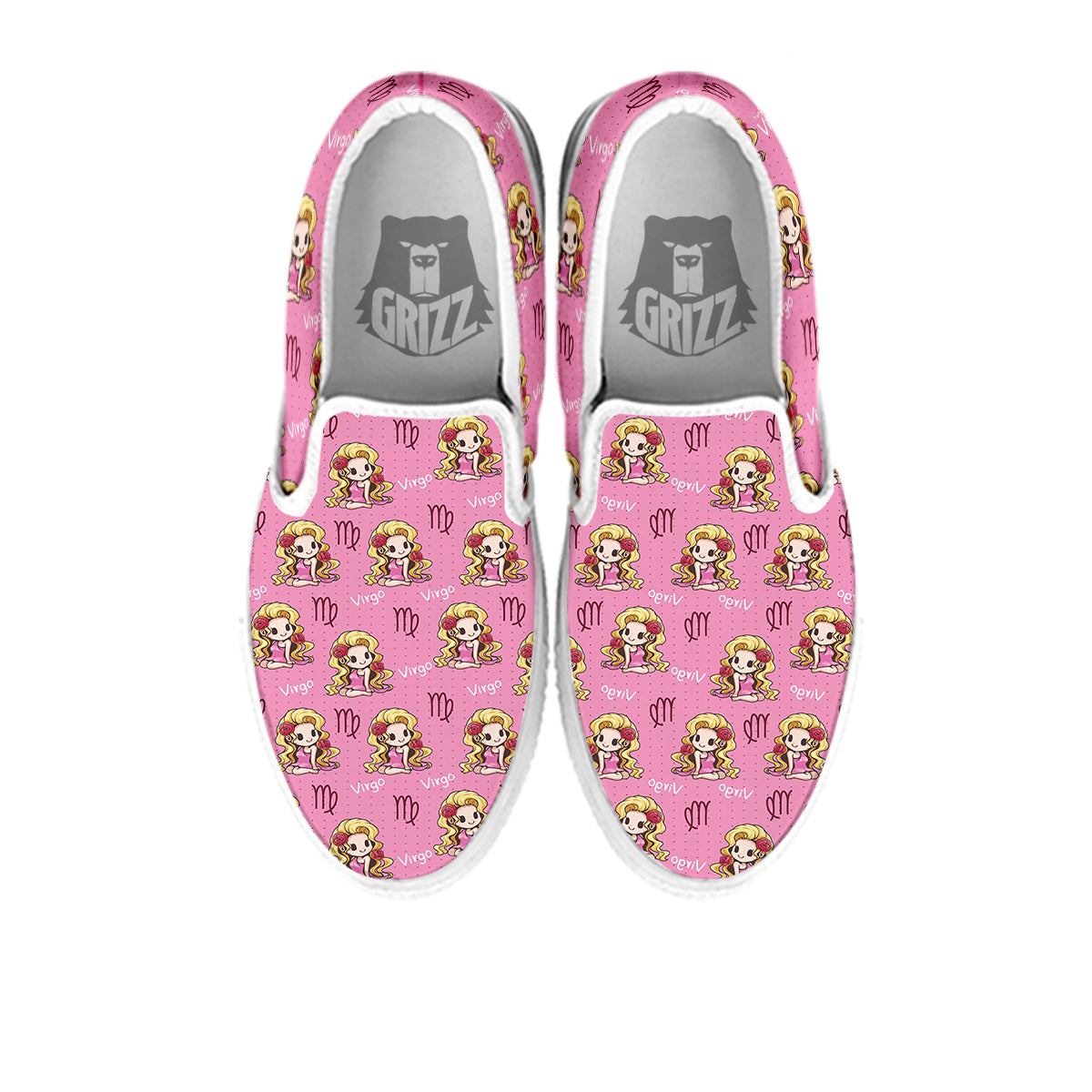Virgo Cute Cartoon Print Pattern White Slip On Shoes-grizzshop