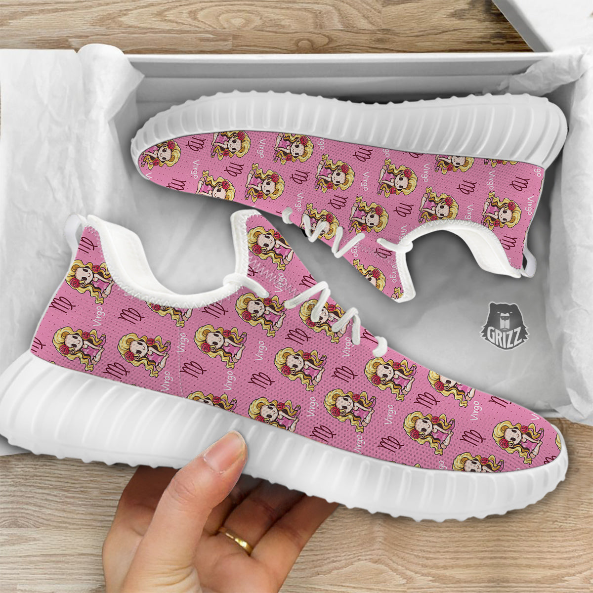 Virgo Cute Cartoon Print Pattern White Walking Shoes-grizzshop