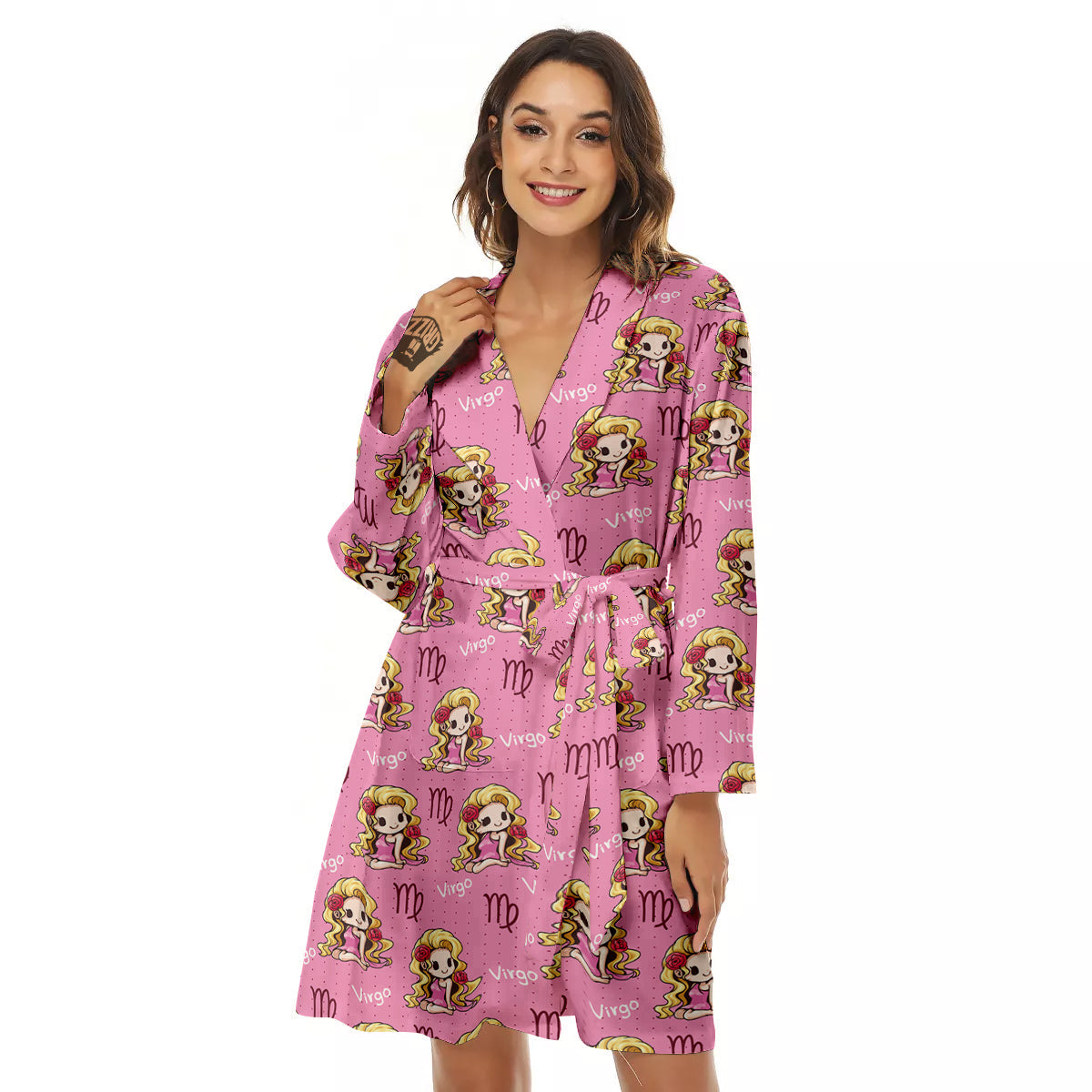 Virgo Cute Cartoon Print Pattern Women's Robe-grizzshop