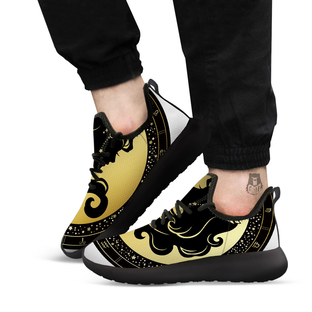 Virgo Sign Black And Gold Print Black Athletic Shoes-grizzshop