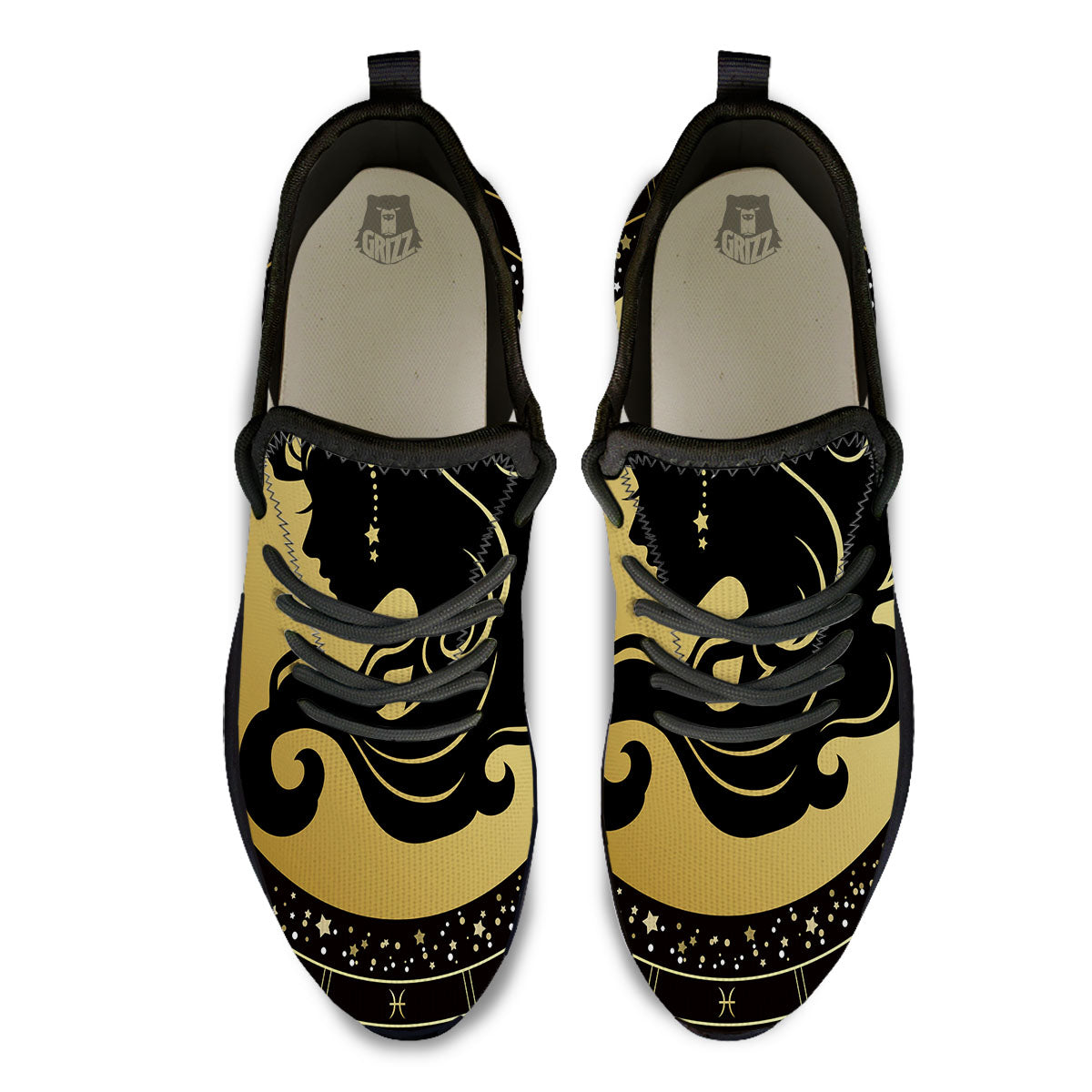 Virgo Sign Black And Gold Print Black Athletic Shoes-grizzshop