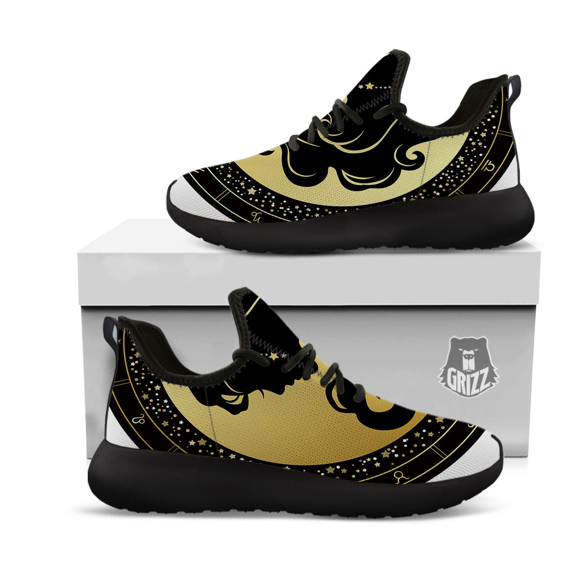 Virgo Sign Black And Gold Print Black Athletic Shoes-grizzshop