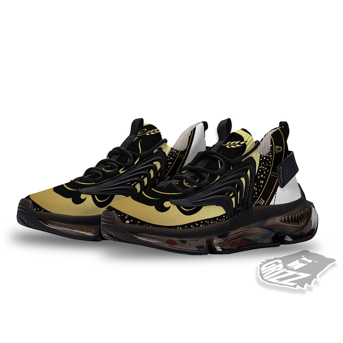 Virgo Sign Black And Gold Print Black Gym Shoes-grizzshop