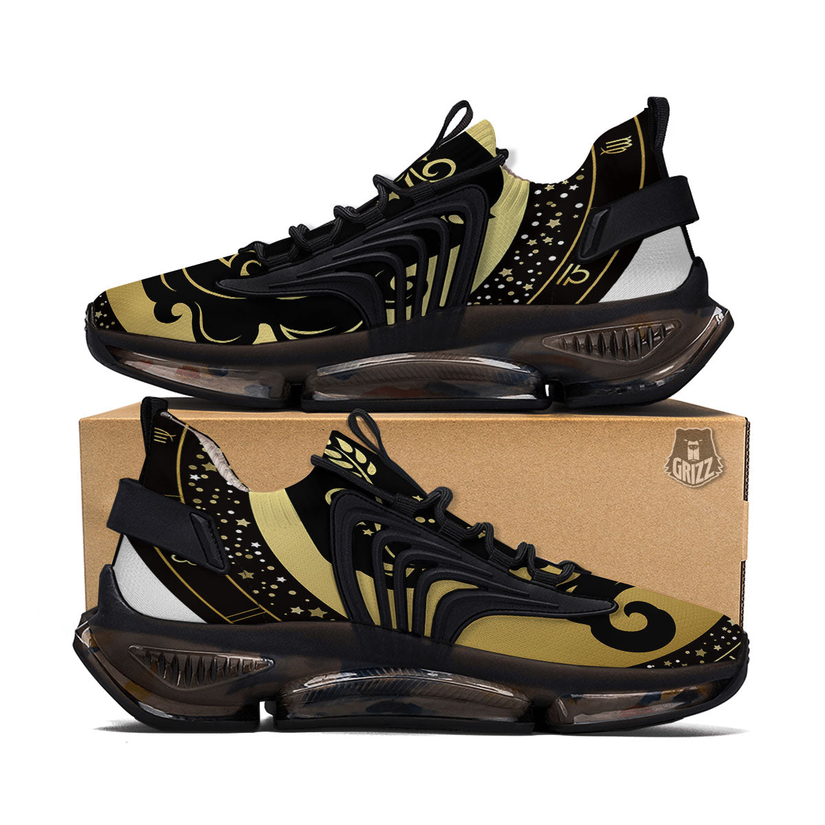 Virgo Sign Black And Gold Print Black Gym Shoes-grizzshop