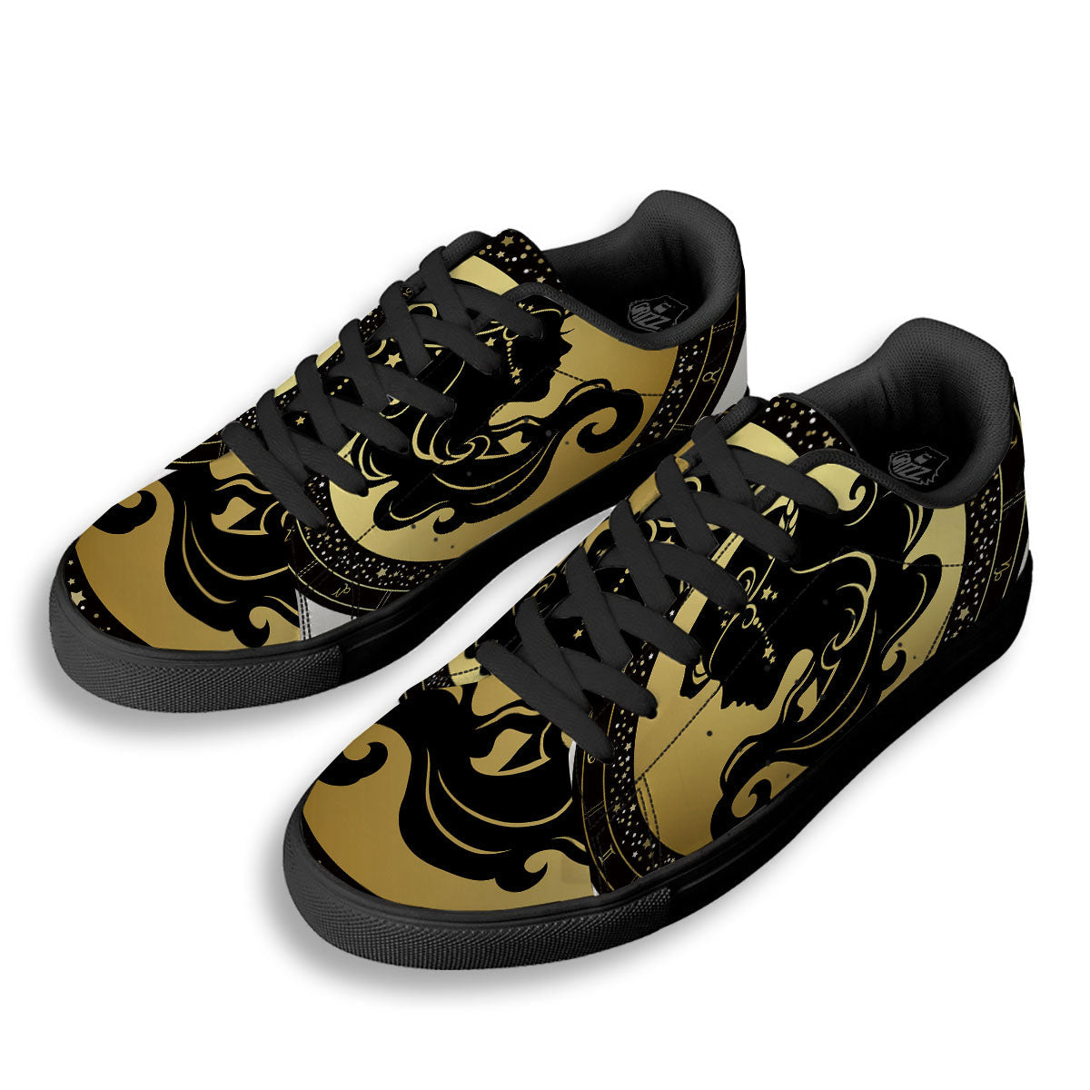 Virgo Sign Black And Gold Print Black Low Top Sneakers-grizzshop