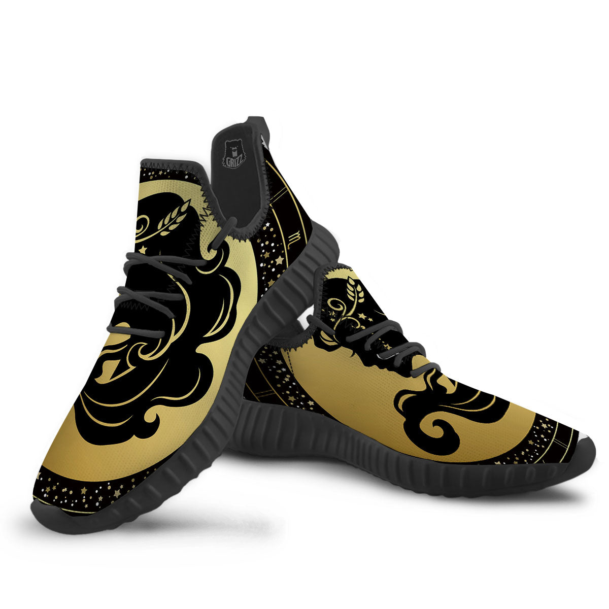 Virgo Sign Black And Gold Print Black Walking Shoes-grizzshop
