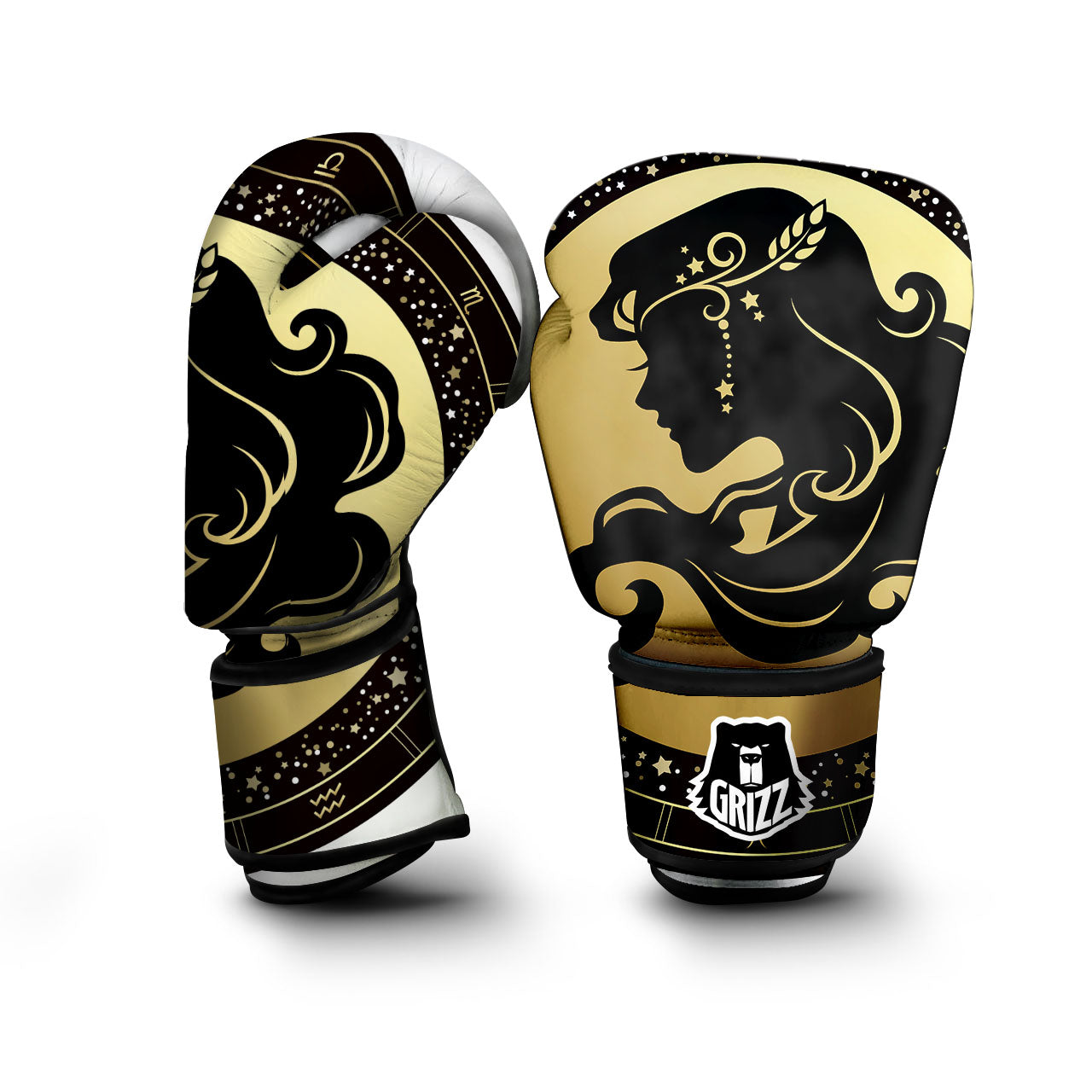 Virgo Sign Black And Gold Print Boxing Gloves-grizzshop