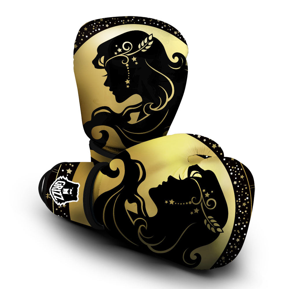 Virgo Sign Black And Gold Print Boxing Gloves-grizzshop