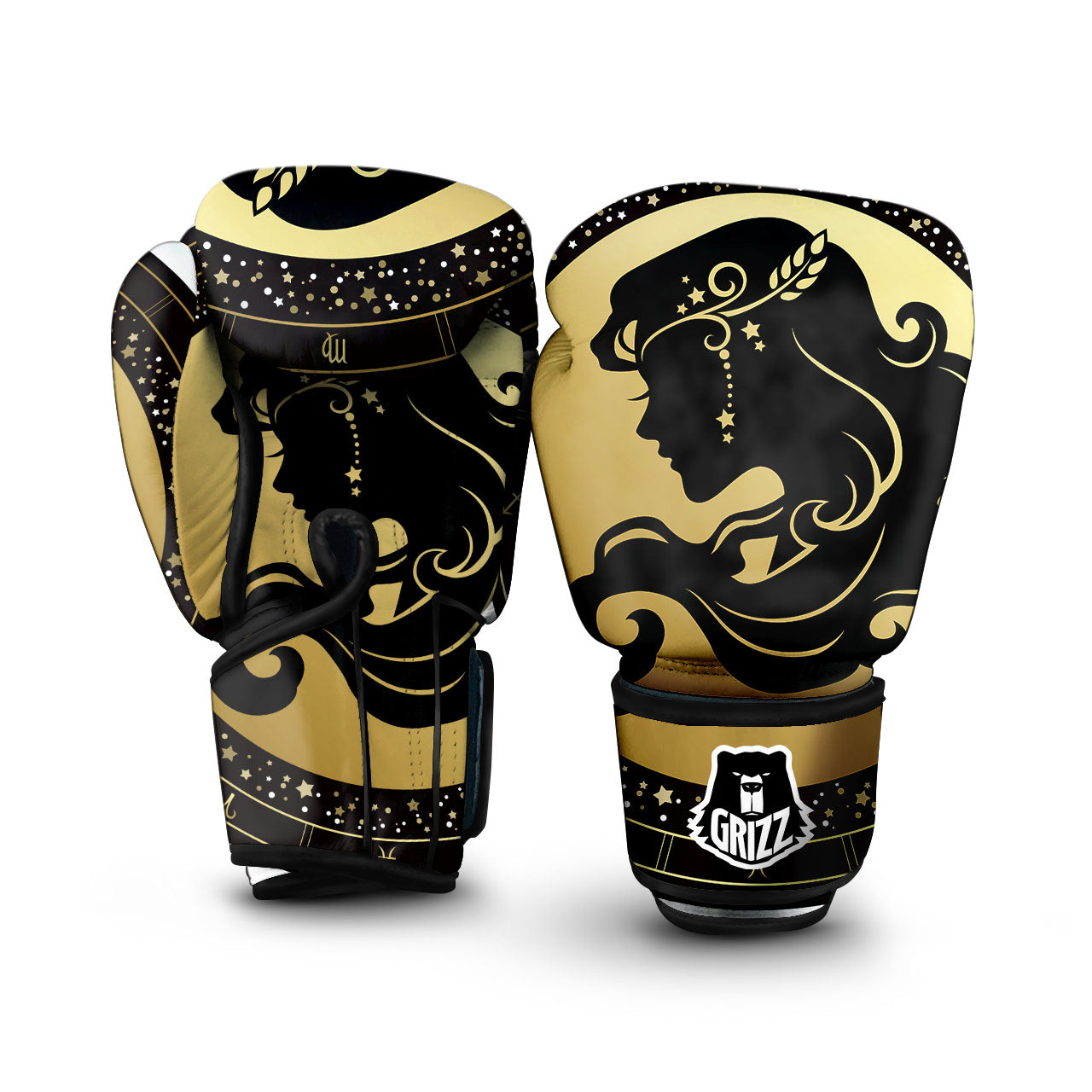 Virgo Sign Black And Gold Print Boxing Gloves-grizzshop