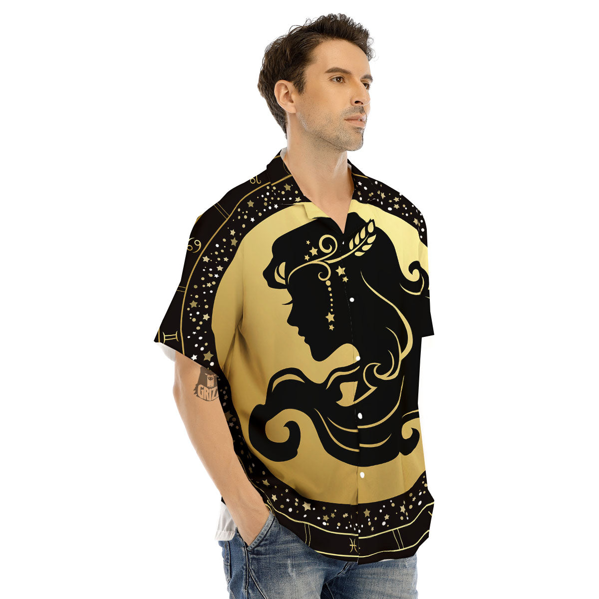 Virgo Sign Black And Gold Print Men's Hawaiian Shirt-grizzshop