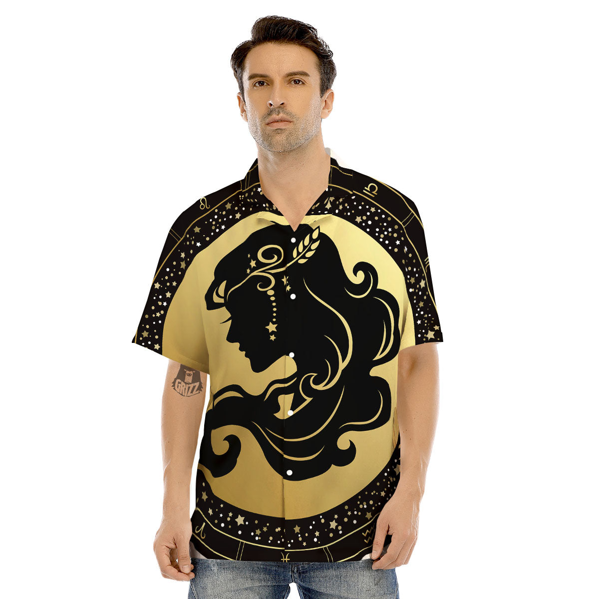 Virgo Sign Black And Gold Print Men's Hawaiian Shirt-grizzshop