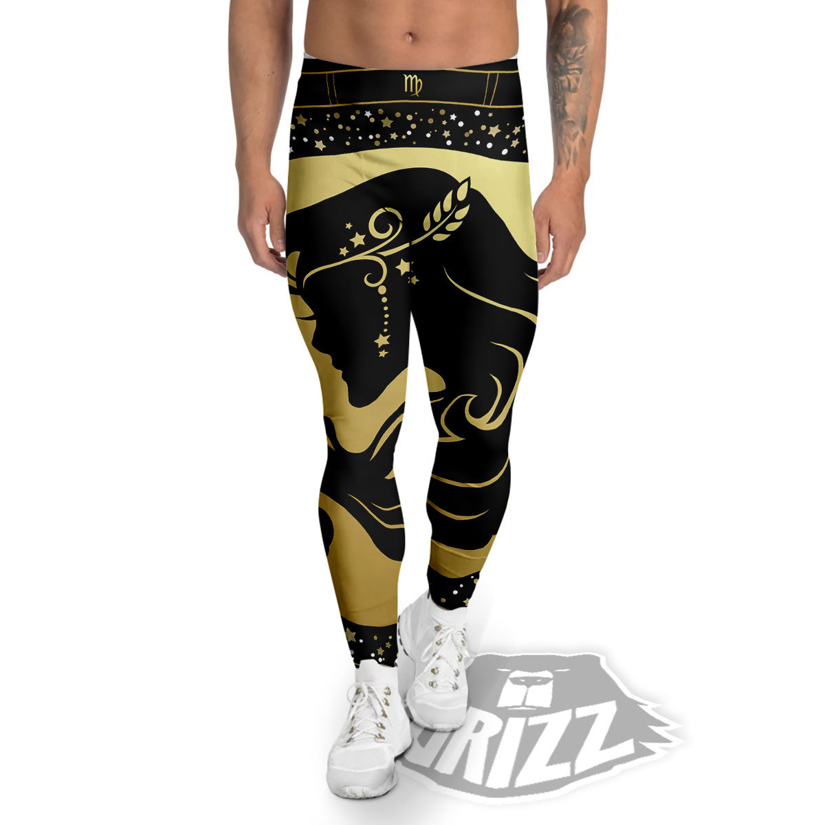 Virgo Sign Black And Gold Print Men's Leggings-grizzshop