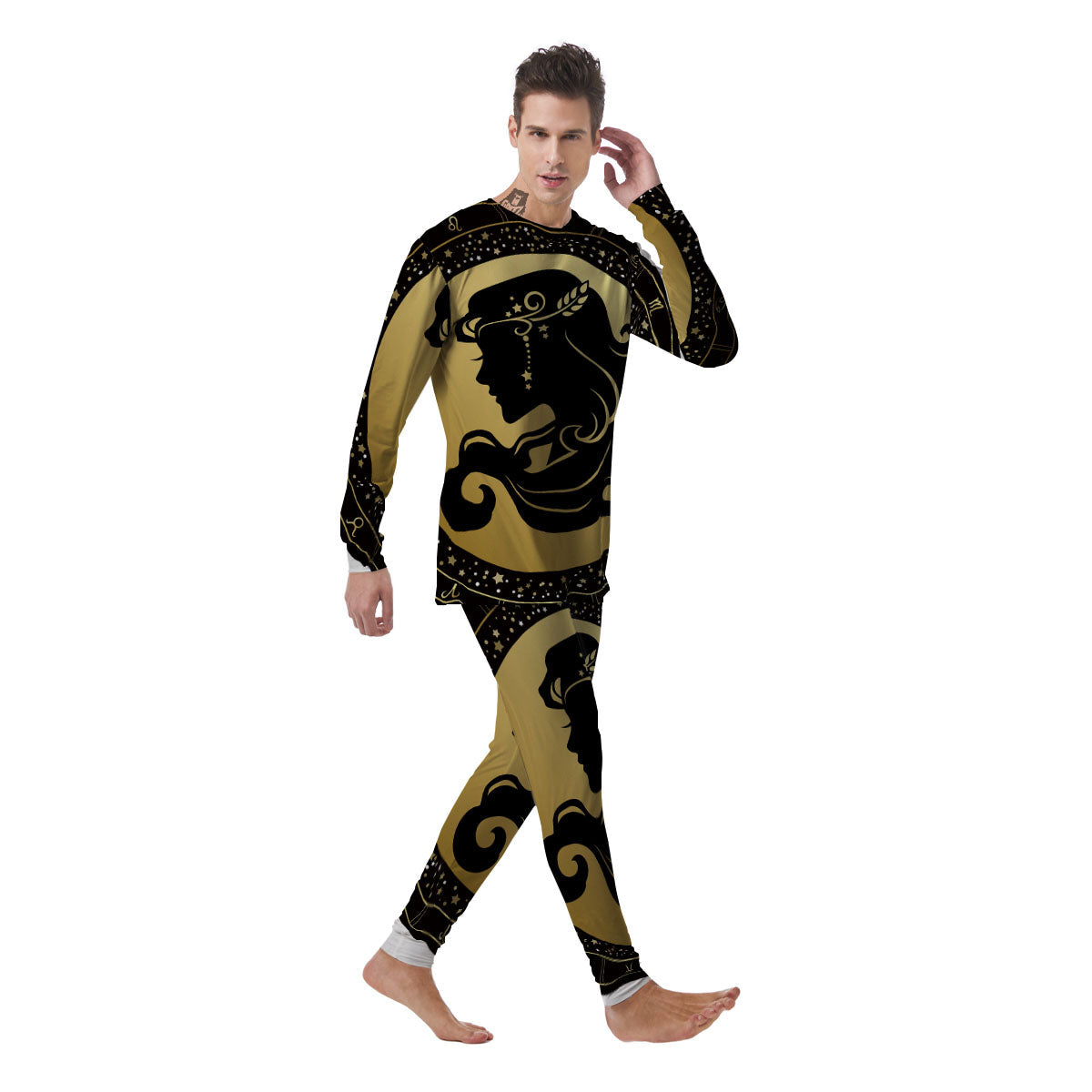 Virgo Sign Black And Gold Print Men's Pajamas-grizzshop