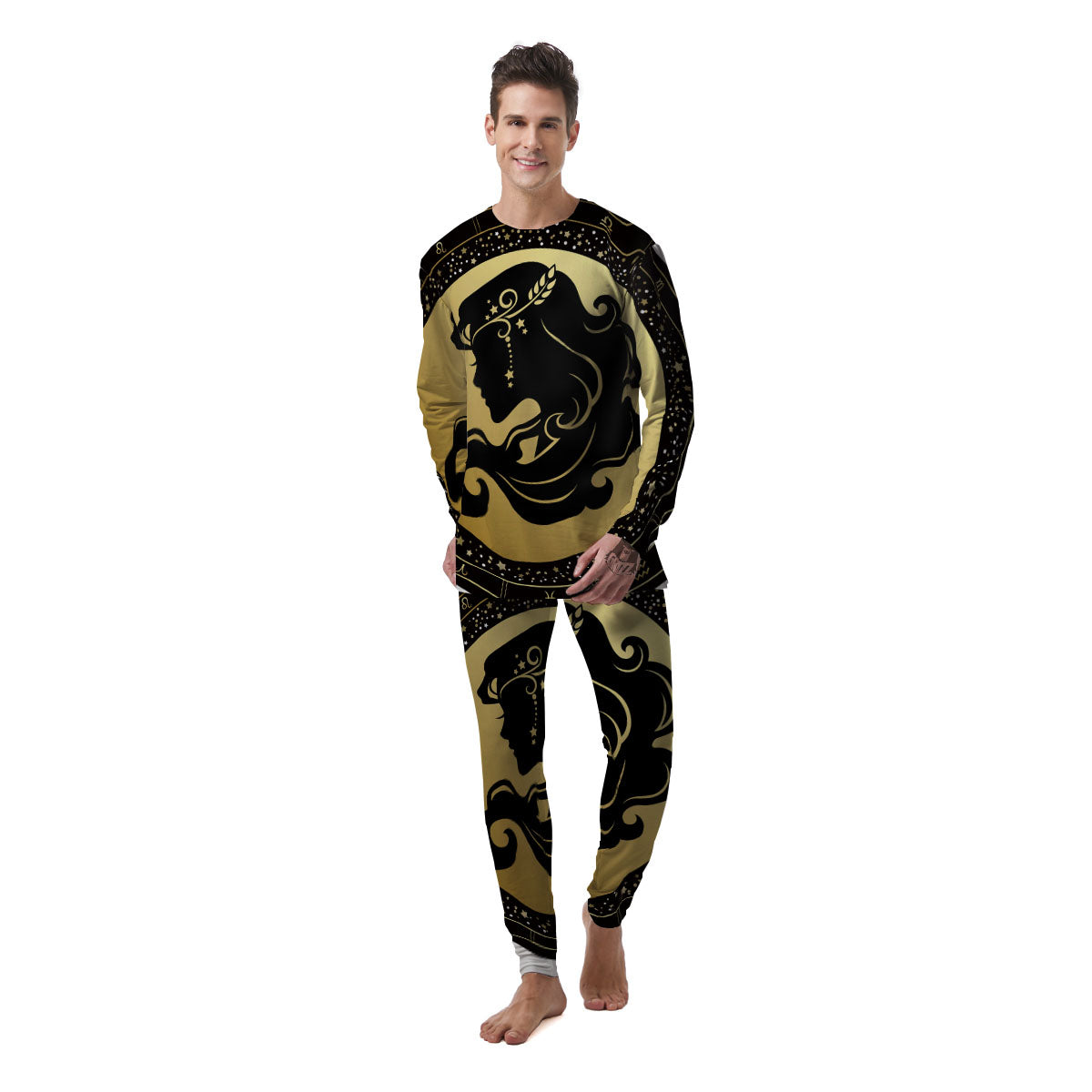 Virgo Sign Black And Gold Print Men's Pajamas-grizzshop