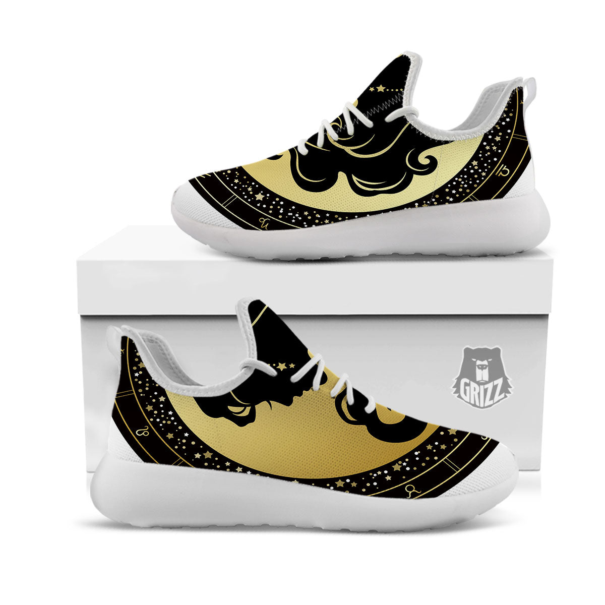 Virgo Sign Black And Gold Print White Athletic Shoes-grizzshop