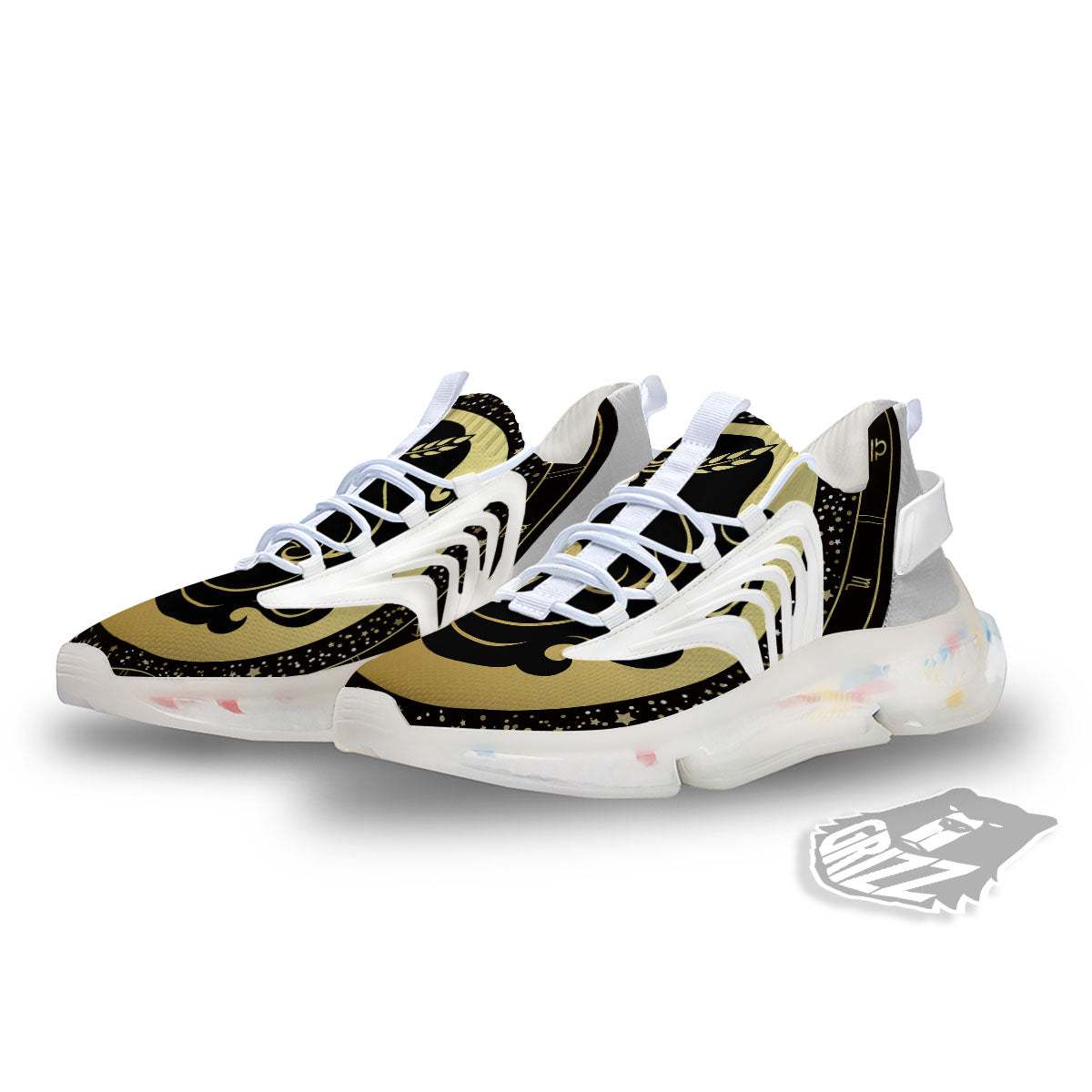Virgo Sign Black And Gold Print White Gym Shoes-grizzshop