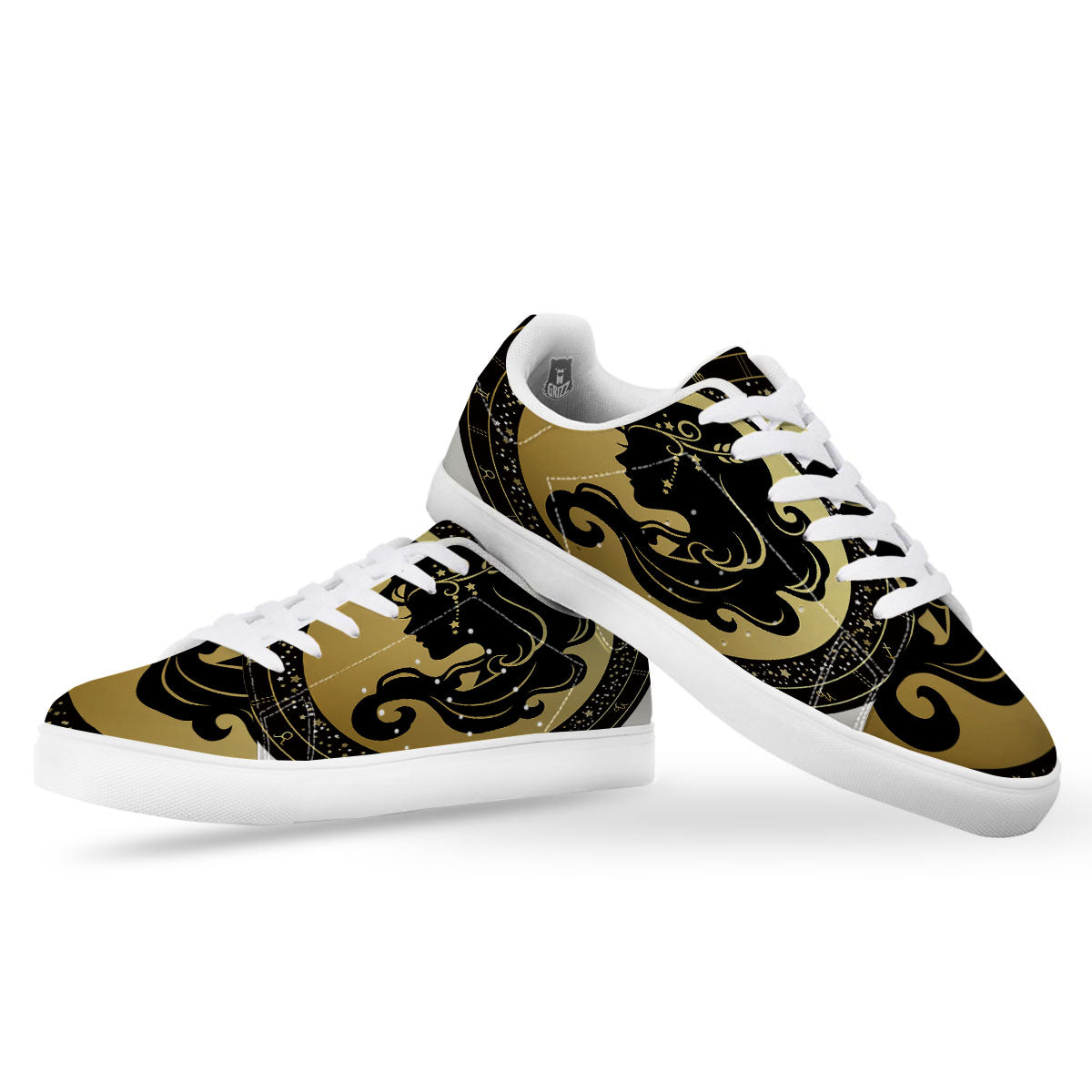 Virgo Sign Black And Gold Print White Low Top Sneakers-grizzshop