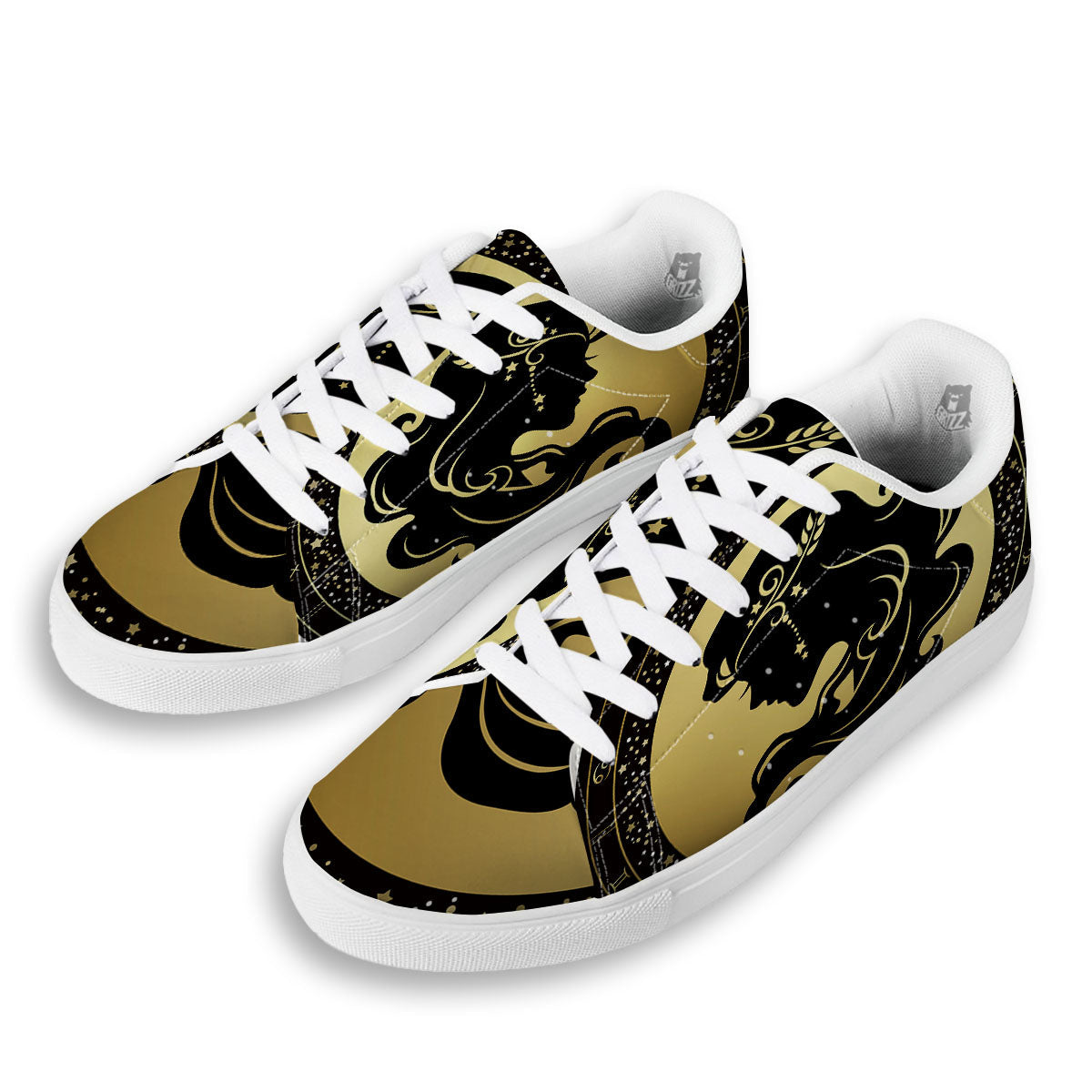 Virgo Sign Black And Gold Print White Low Top Sneakers-grizzshop