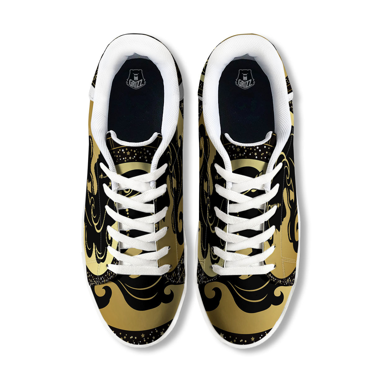 Virgo Sign Black And Gold Print White Low Top Sneakers-grizzshop
