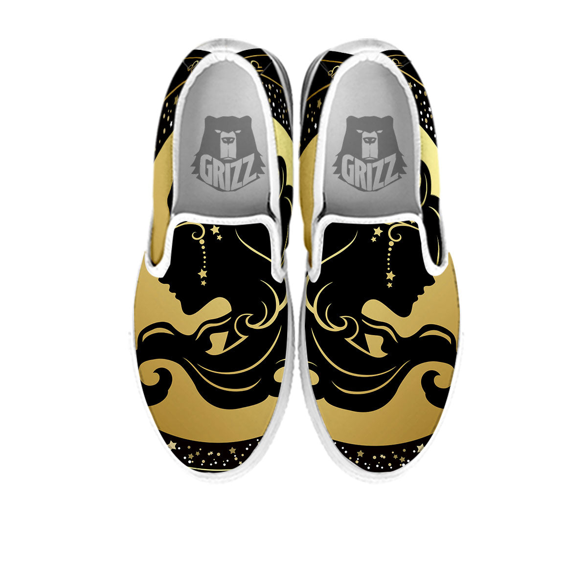 Virgo Sign Black And Gold Print White Slip On Shoes-grizzshop